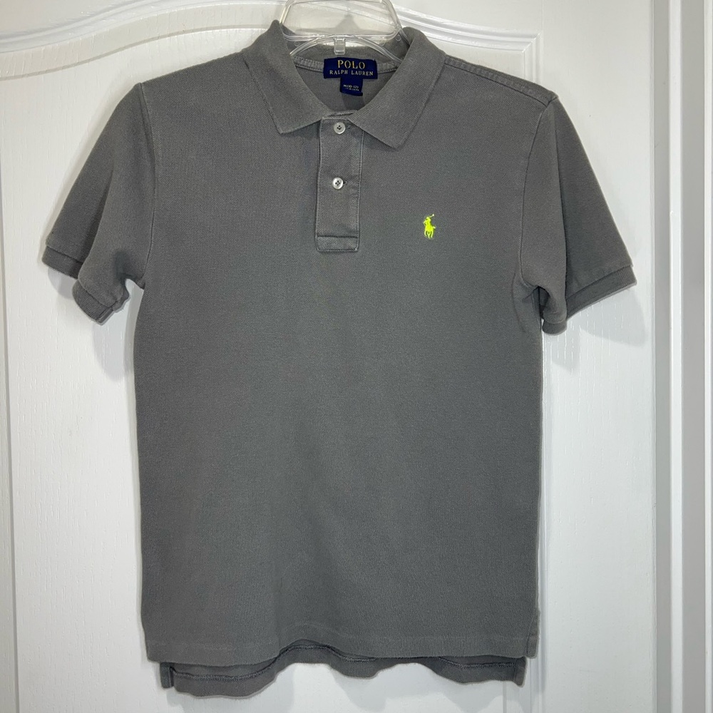 Polo Ralph Lauren Youth M 10-12 Short Sleeve Gray Collared Polo Neon Pony